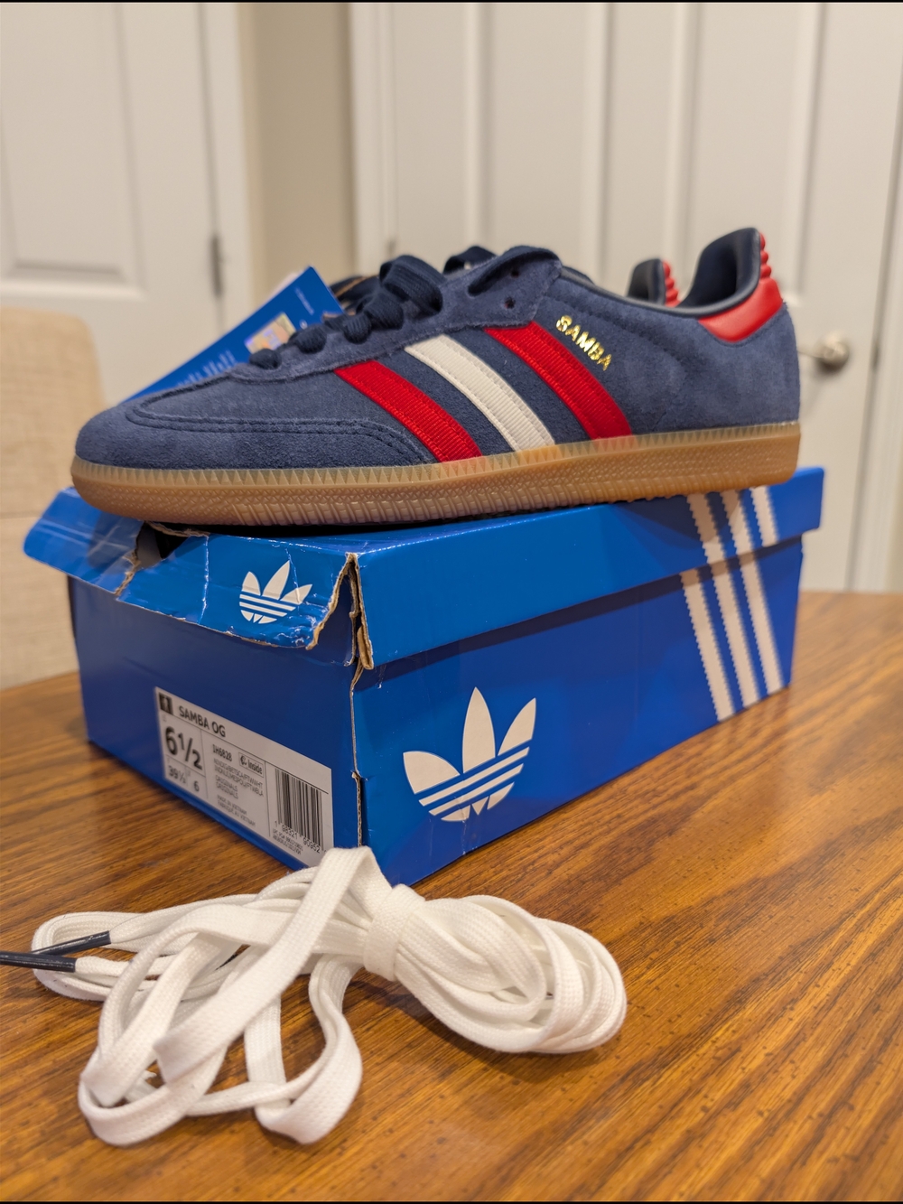 Adidas Samba OG FIFA World Cup Suede Sneakers - Navy with Red & White Stripes